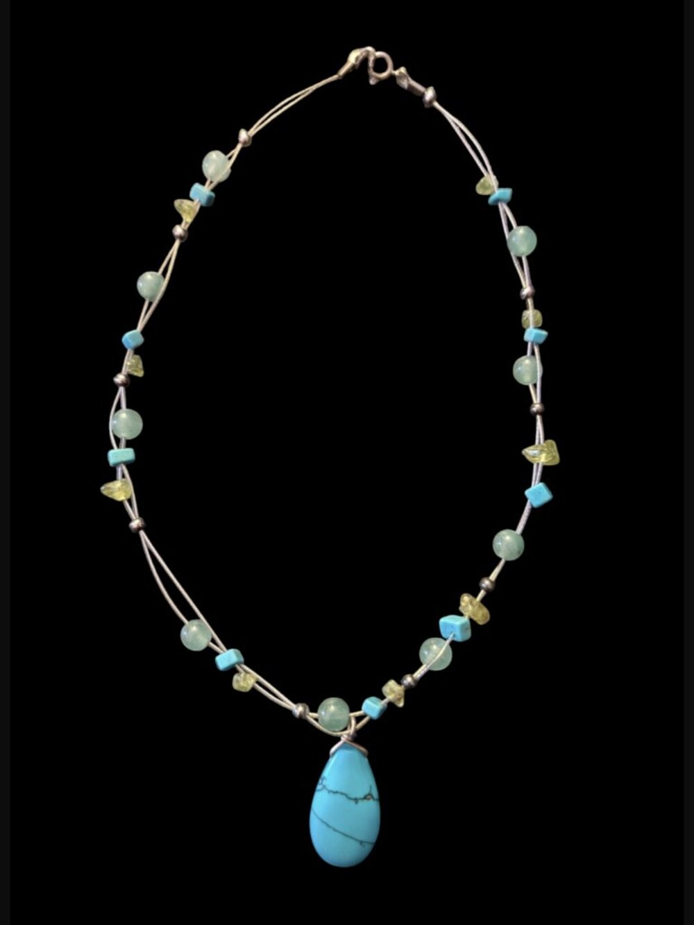 925 Sterling Clasp Natural And Dyed Stone 1.25" Pendant 14.75" Choker Necklace
